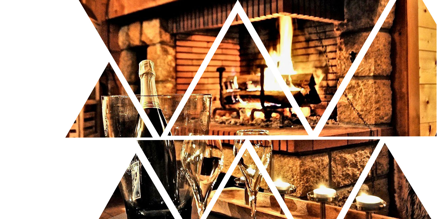 photo of the hotel fireplace with polygon background